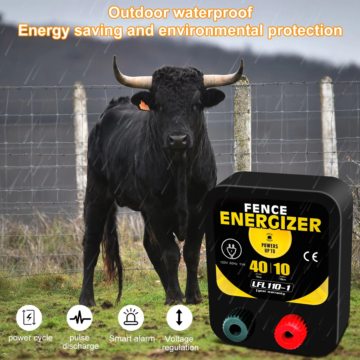 2/5/10km Electric Fence Energizer AC Powered Electric Fence System for Livestock Farm Animals Horse Cattle Poultry Tool