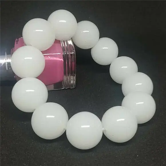 

Natural jade Bracelet white round Bead 18mm Amulet Fashion Amulet Men Women Gifts Fine Collection