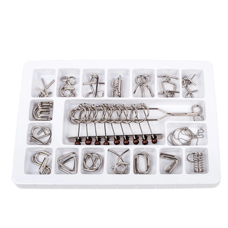 Butebuy 18Pcs Metal Wire Puzzle IQ Mind Brain Teaser Link Unlock Interlock Set