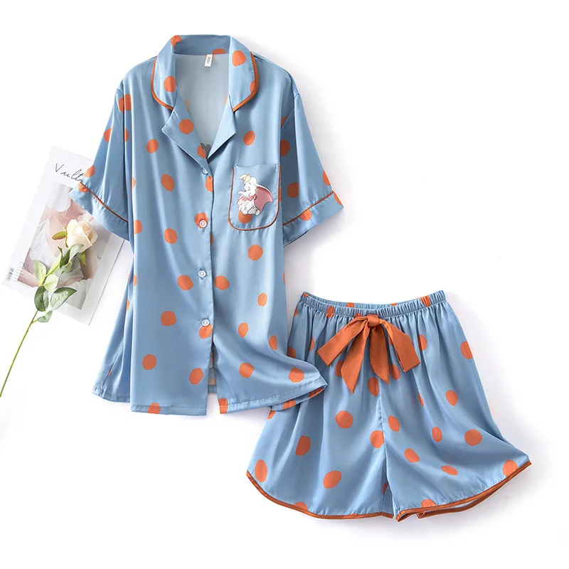 

Летний женский тонкий пижамный комплект с героями мультфильмов шорты с коротким рукавом ледяная шелковая Домашняя одежда из двух предметов