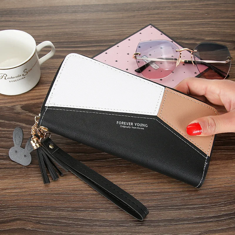 

New Korean women's wallet student long zipper large-capacity handbag fashion color matching mobile phone bag