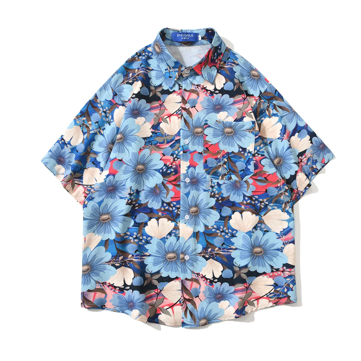 

Vintage Short-sleeved Flower Shirt for Men and Women In Summer Loose Bf Hawaii Beach Holiday Student Five-point Sleeve Shirt