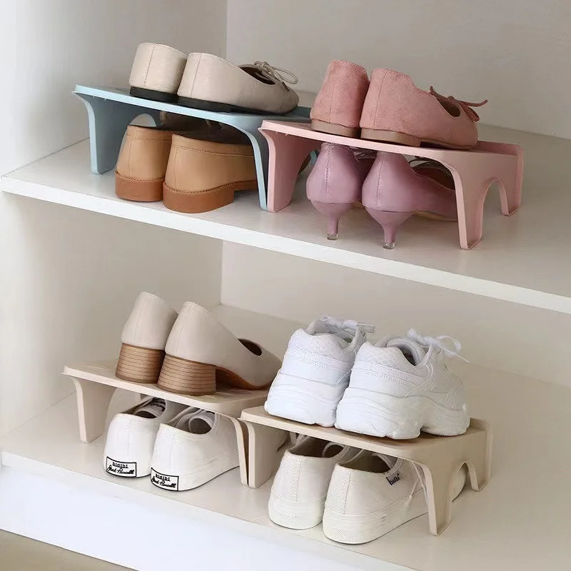 

2pcs Shoe Rack Household Storage Shoes Save Space Shelf Double Shoe Support Plastic Integrated Simple Space Economy Storage Rack