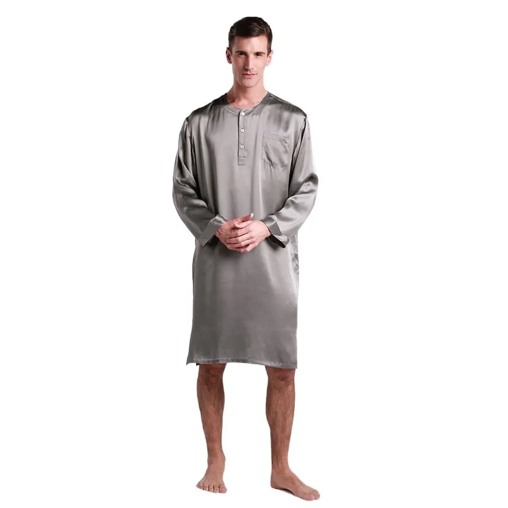 

100% Silk Robe Nightshirt Sleepwear Men Bathrobe Kimono 22 Momme Long Sleeve Luxury Natural Light Robes For Coverage