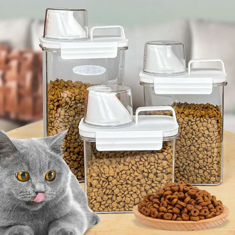 

Cat Pet Moisture-proof Food Storage Sealed Tank Cup Pail Supplies Accessories With Dog Container Plastic Measuring Jar