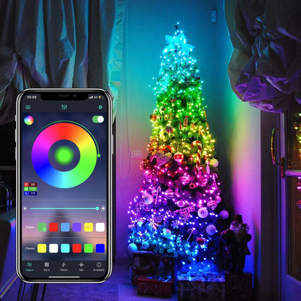 

10M DC5V RGB Christmas Lights Addressable Christmas Tree Decoration LED String Light App Remote Control IP65 Festival Led 100M