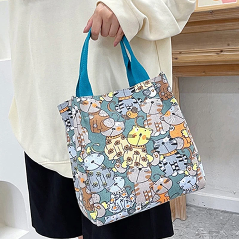 Новые холщовые женские сумки портативная сумка для мамы милый мультяшный кот с