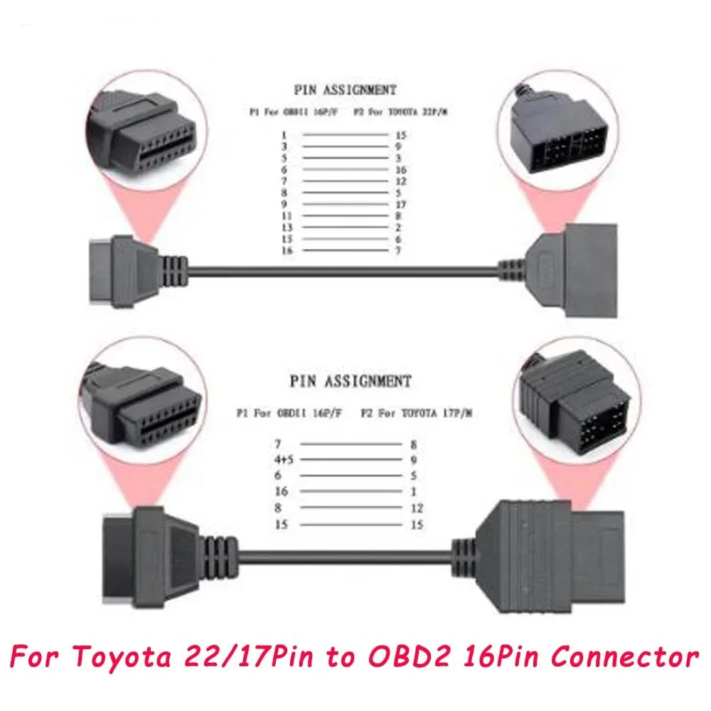 

Для Toyota 22Pin 17Pin к OBDII 16-контактный гнездовой разъем адаптер кабель DLC OBD подходит для Toyota 22-контактный 17-контактный гнездовой к OBD2 16-контактный