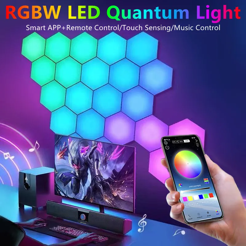 

Hexagon Honeycomb Indoor Wall Lamps RGB Bluetooth LED APP Remote Control Night Light Computer Game Room Bedroom Bedside Decor