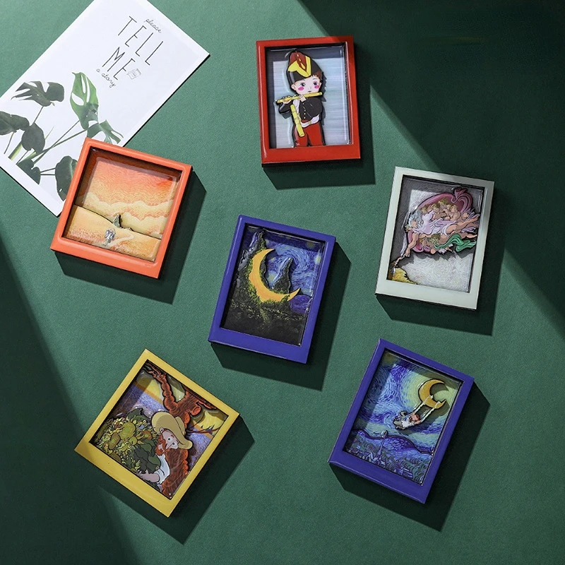 

Creative Van Gogh Paintings Fridge Magnets Cute Home Decoration Wedding Gifts Wooden Frame Paintings Fridge Stickers