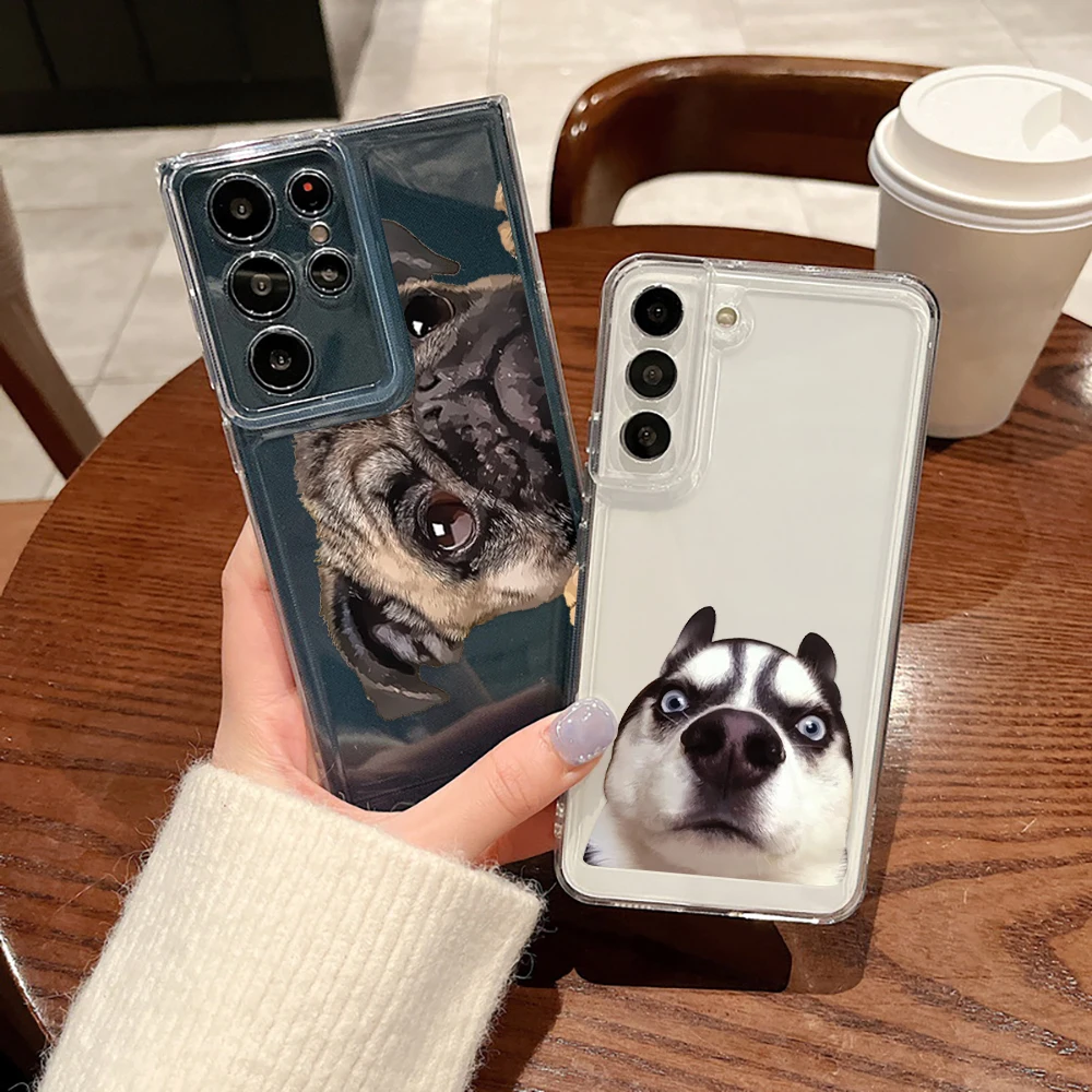 

Funny Husky Dog Phone Case For Samsung Galaxy S23 S23Ultra S22 S22Ultra S20Ultra S21 S20 FE S21Plus Cases Transparent Soft Cover