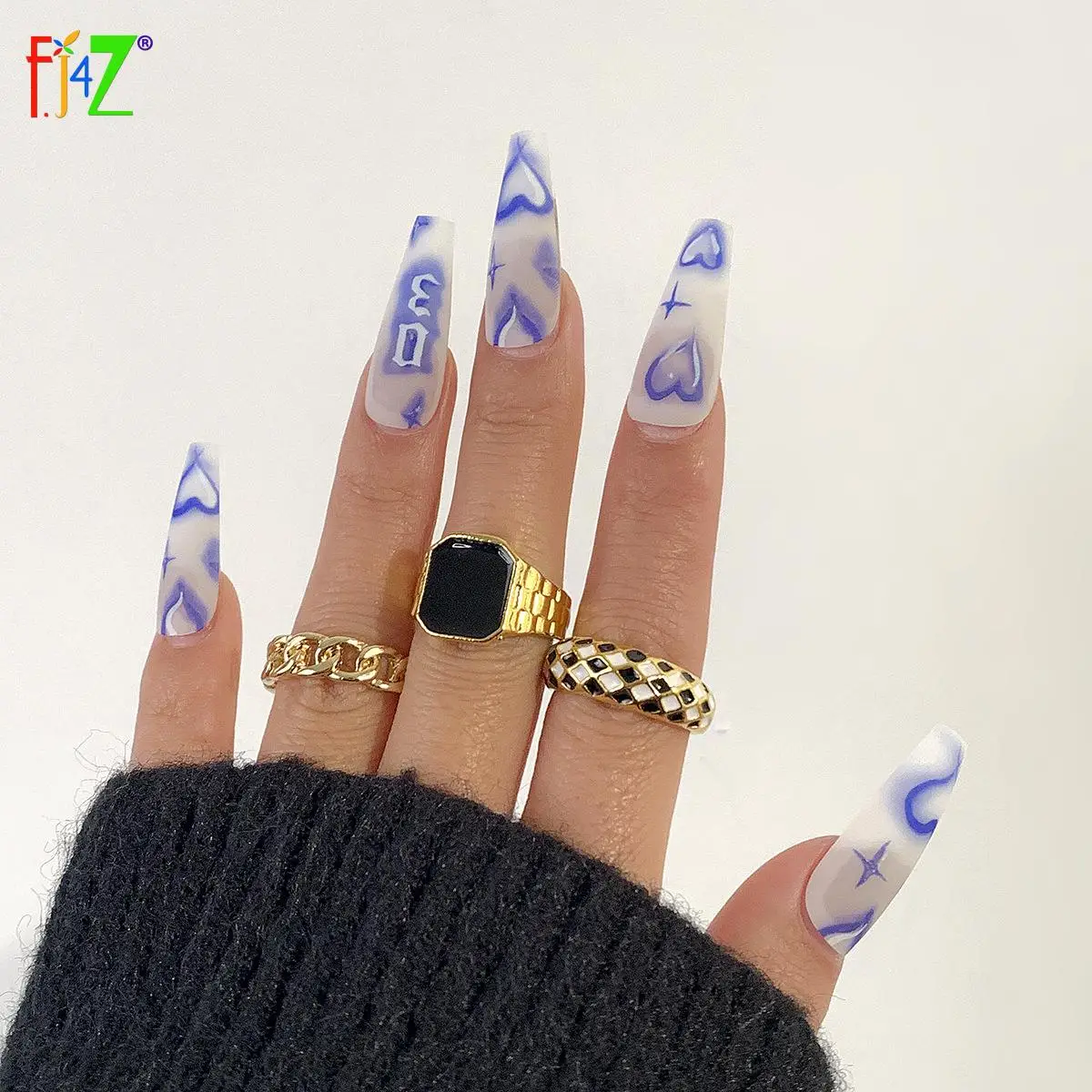 

F.J4Z 2022 Trendy INS finger Rings Vintage Style Oil enamel shepherd check 3pcs Rings For Women funky jewelry dropship
