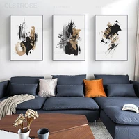 black gold ink abstract graffiti canvas painting fashion luxury wall art poster modern three piece picture for living room decor