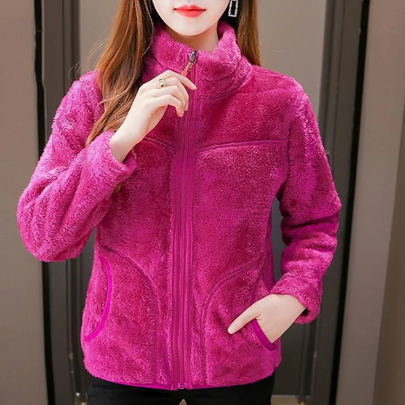 Parkas Women's Outdoors Coats 2022 Winter Fashion Faux Fur Fleece Zipper Splicing Turtleneck Two-Sided Casual Warm Jackets Woman