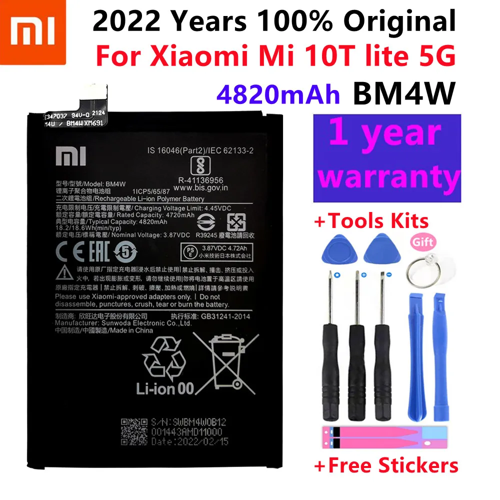 

2022 Years 100% Original High Qulity 4820mAh BM4W Battery For Xiaomi Mi 10T lite 5G Batteries + Free tools