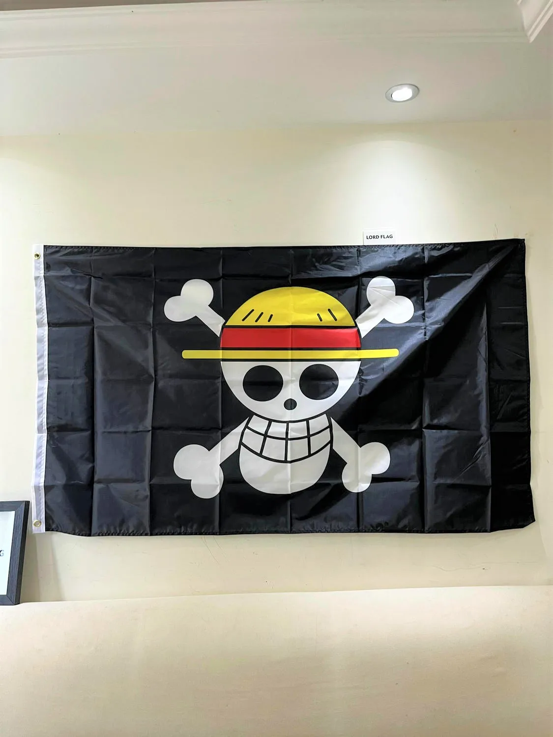 

Free shipping 90*150CM Polyester pirate Monkey D. Luffy Skull Flag One Piece straw hat pirates trumpet banner flag