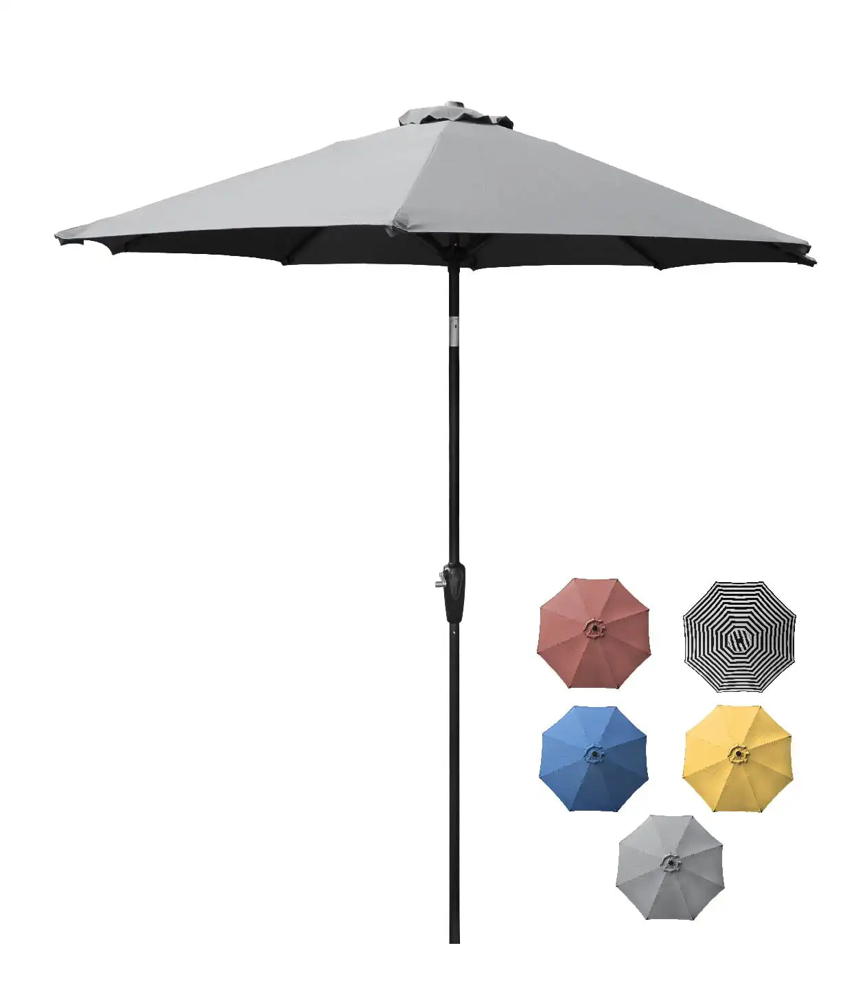 9ft Outdoor Aluminum Patio Umbrella, Round Market Umbrella with Push Button Tilt and Crank for Shade, Grey