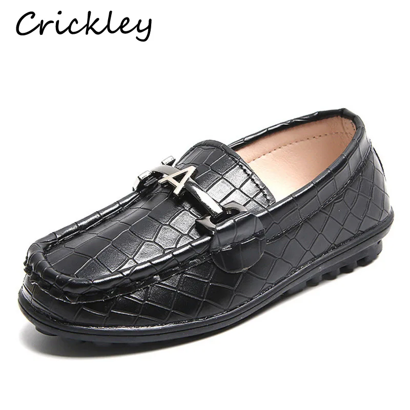 

Spring Autumn Boys Flats Shoes 2022 Metal Chain Soft Slip On Children PU Leather Shoes Square Toe Non Slip Kids Fashion Shoes