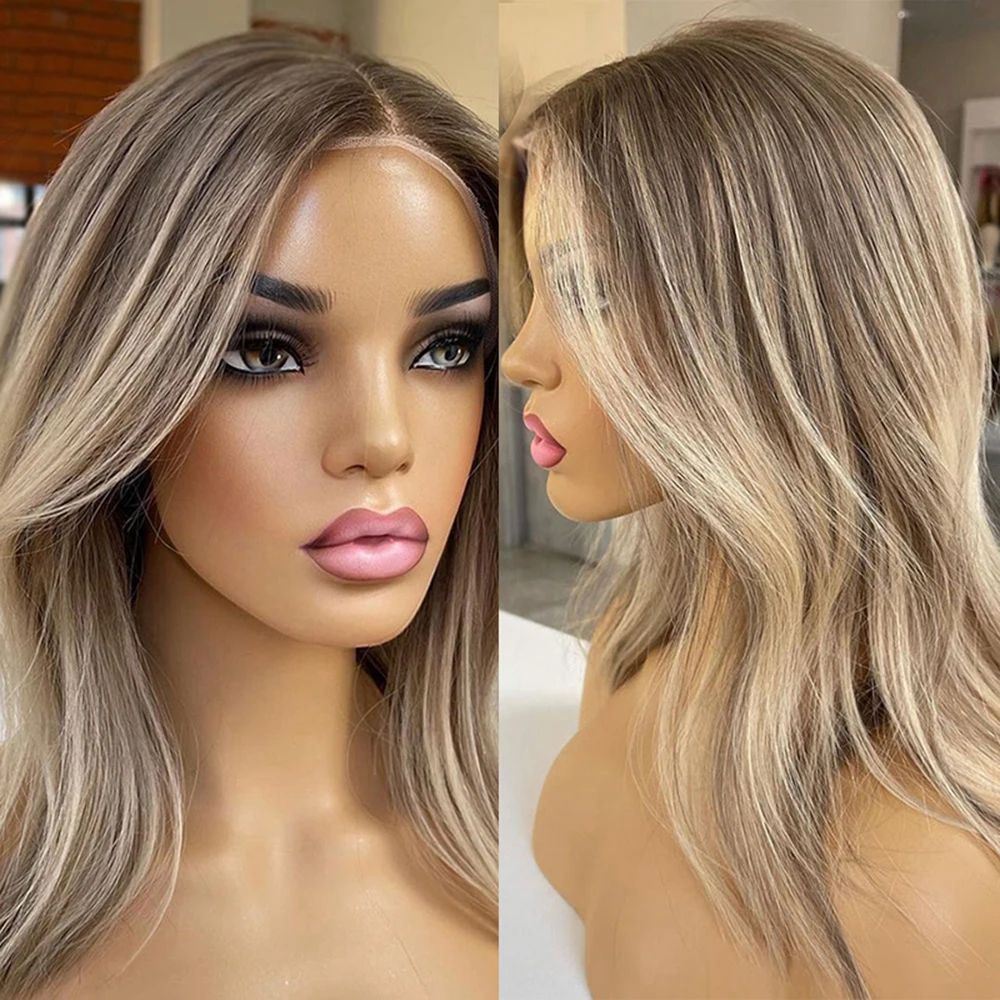 Highlight  Brown Ombre blonde Wig Human Hair Straight Colored Brazilian 360 Full Lace  Frontal Wigs For Women Transparent Lace