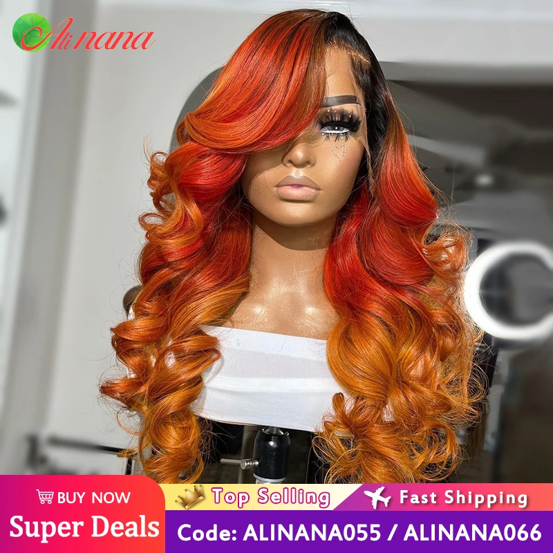 Ed 13×6 Lace Frontal Wigs Pre-plucked Transparent Lace Ginger Brown Body Wave Human Hair Wig For Women