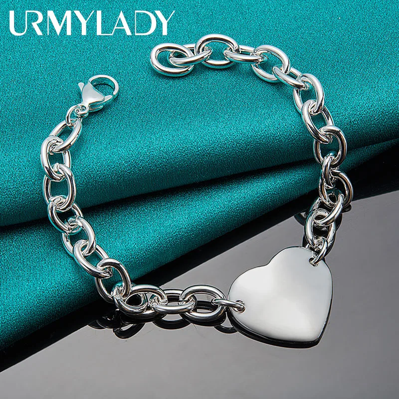 

URMYLADY 925 Sterling Silver Heart Charm Chian Bracelet For Women Wedding Engagement Party Fashion Jewelry