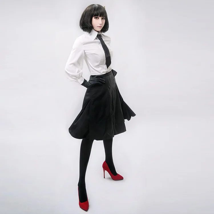 

Anime Bungo Stray Dogs Detective Agency Member Akiko Yosano Cosplay Costumes Shirt Skirt Tie Gloves School Uniform Suit and wig
