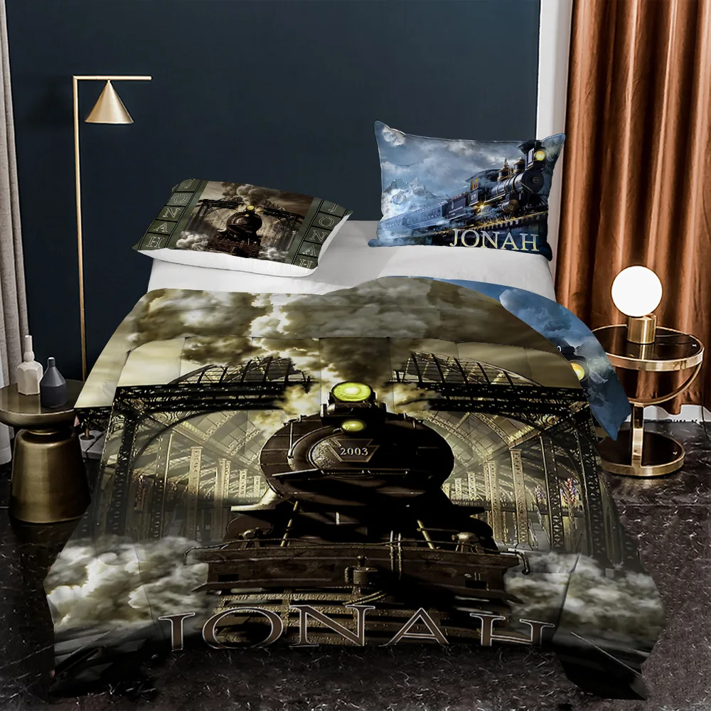 

Retro Steam Train Queen Duvet Cover Pillowcase Soft Breathable Microfiber King Bedding Sets With Zipper Closure & Corner Ties