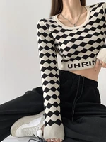 summer vintage sweater t shirts womens with navel exposed t shirts long sleeve y2k clothes bottomed short streetwear crop top