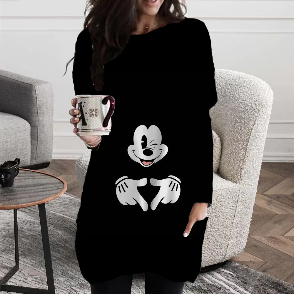 Micky Minnie Women's casual loose dress pocket Women's Fashion O Neck long top Women's T-shirt Dress 2022 plus size 6XLVestidos