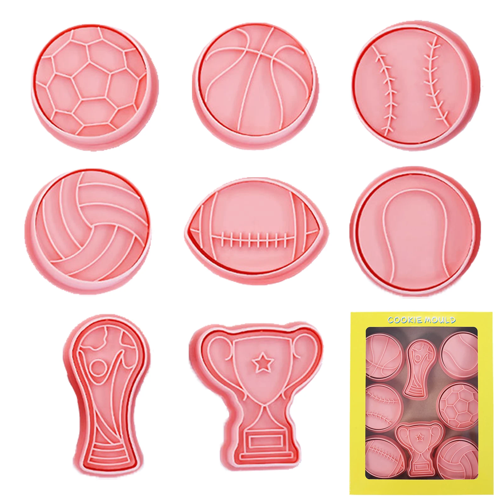 

Biscuit Cutters For Baking Cookie Cutters Biscuit Mold With Football Basketball Trophy 8PCS Pastry Cutter Embossed Cookie Cutter