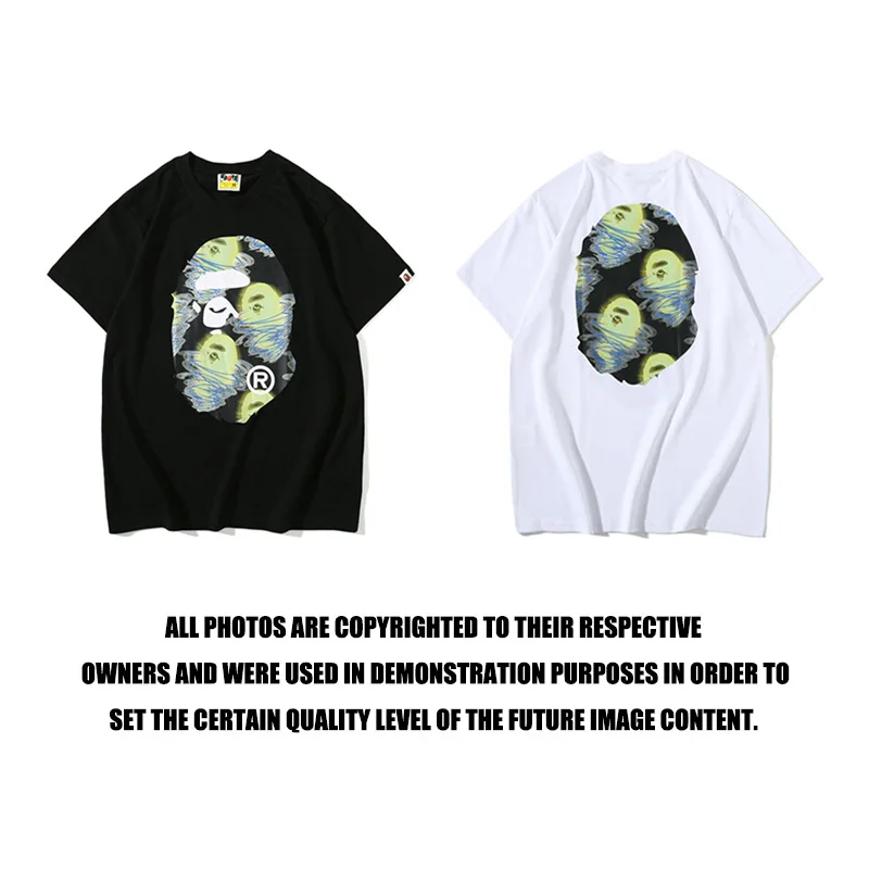 

Мужская и женская футболка с коротким рукавом Bape Green Ape Head Blue Storm Print