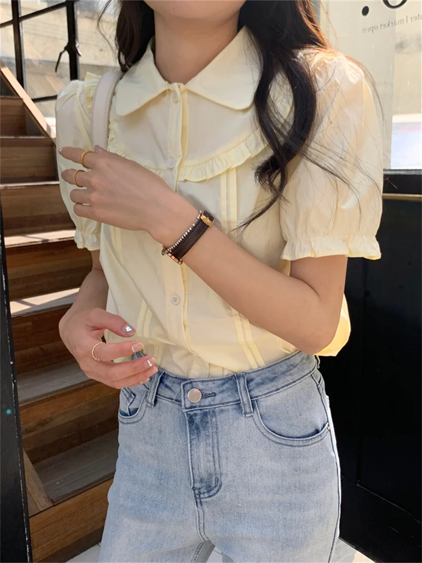 Женские летние стильные милые рубашки PLAMTEE с оборками повседневные офисные