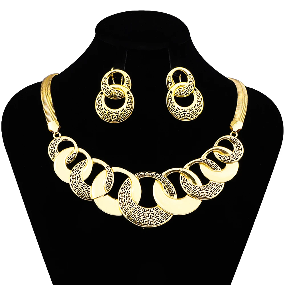 

Dubai Necklace Earring Sets For Women Gift African Bridal Wedding Gifts Jewelry Sets Gold Color Big Set Elegant Female Set