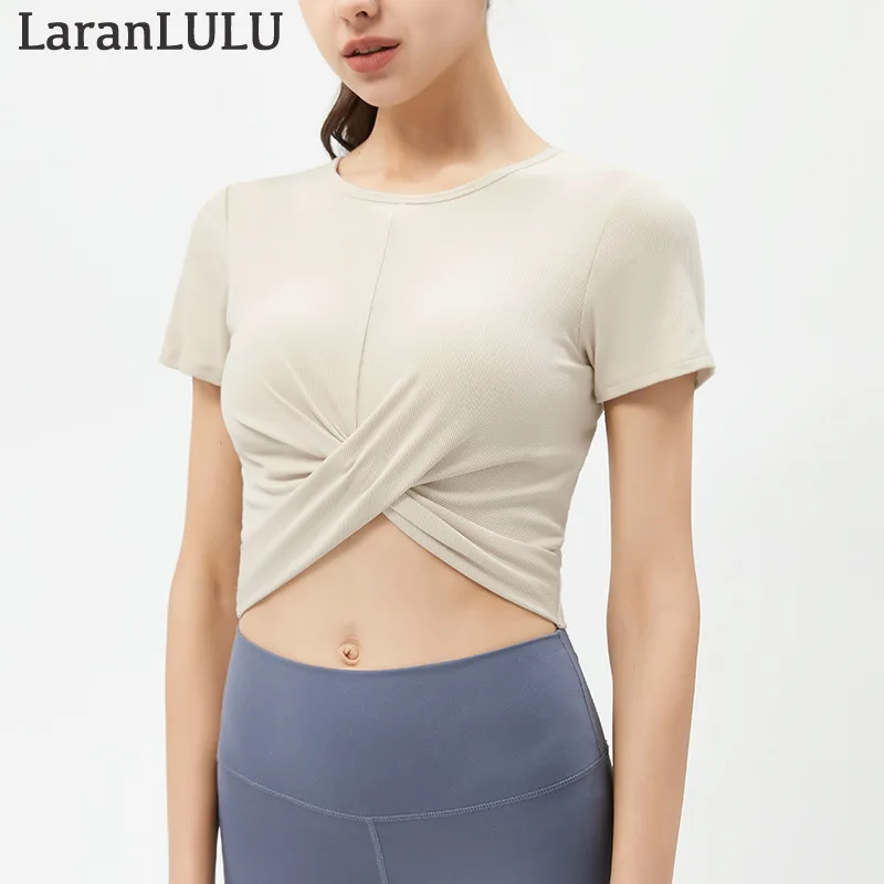 

Summer Nude Running T-Shirts Fitness Crop Top Short Sleeve Women's Bra Sports Top Yoga Suit Sports Tops Padded Gym Activewear