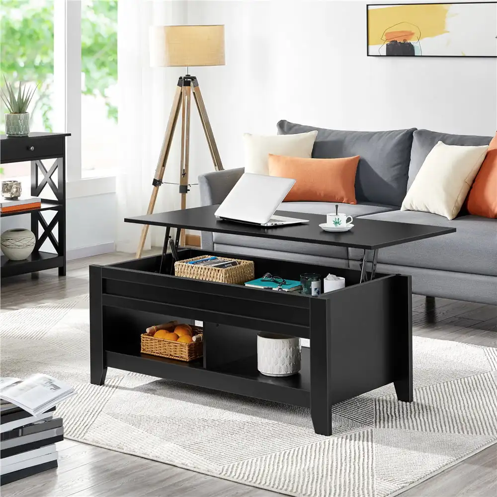 

47.5" Lift Top Coffee Table with 2 Storage Compartments, Black