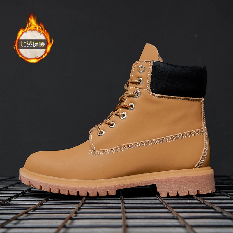 

Martin Boots Men's English Style Winter High Helper Garment Cashmere Tide Leather Rhubarb Boots Cotton Shoes Snow Boots