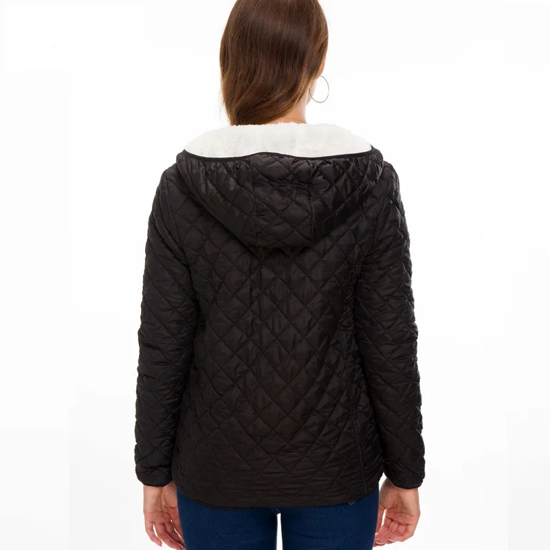2022 Women Hooded Jacket Casual Basic Warm Velvet Lamb Parka Coat Autumn Winter New Solid Light Soft Famale Outerwear