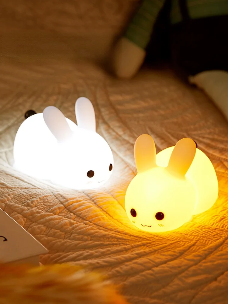 Touch Rabbit Night Lights Silicone Dimmable USB Rechargeable Lamps for Children Baby Gifts Cartoon Cute Animal Bunny Night Lamp