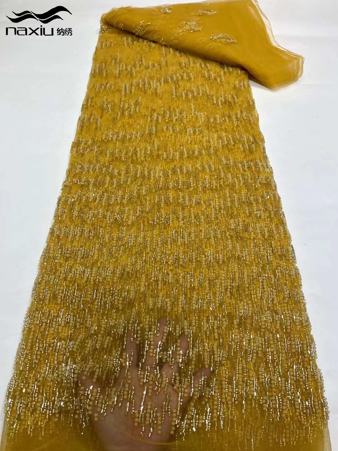 Madison-African Net Beaded Lace Fabric, французский тюль с блестками, нигерийская кружевная ткань для свадьбы, высокое качество, 5 ярдов, 2023 г.