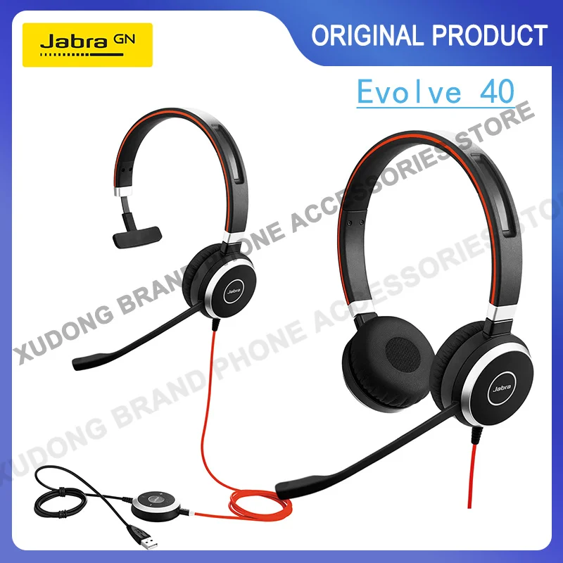 

Jabra Evolve 40 Mono Stereo Wired Headset MS/UC Optimized Optimize 3.5mm Jack/USB Noise Cancelling Headphones Earphones Mic