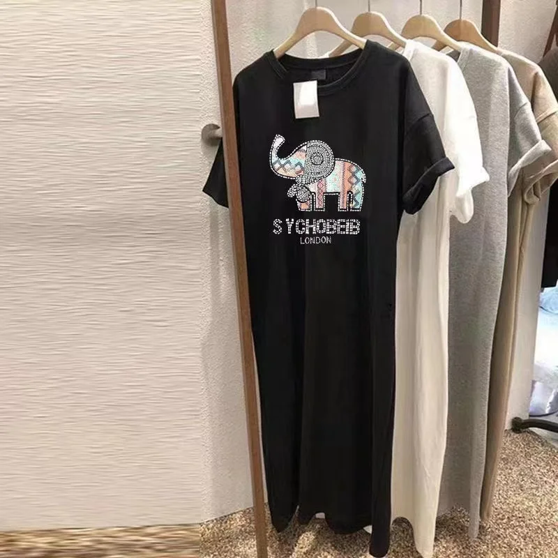 

Женское Хлопковое платье с коротким рукавом, повседневное Свободное длинное платье большого размера, одежда для полных женщин на лето