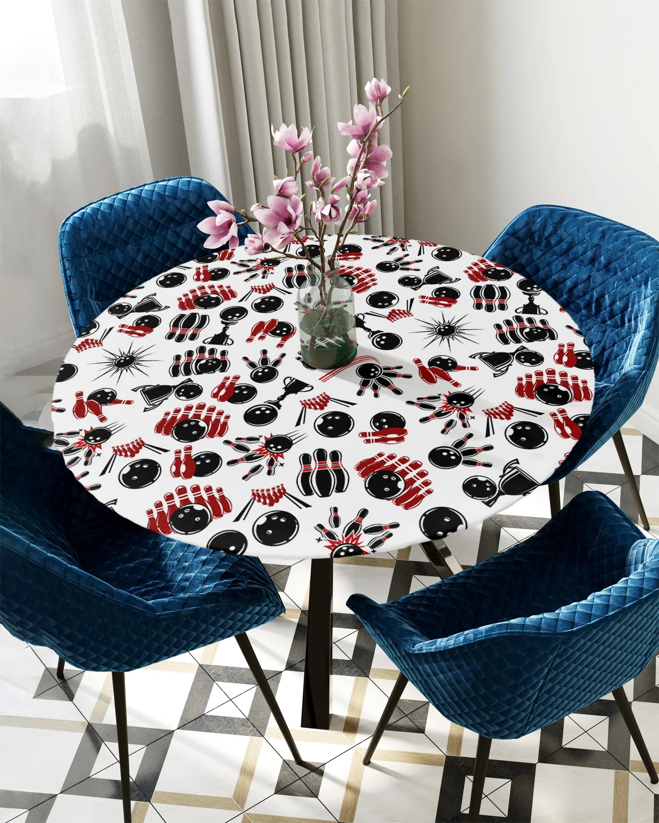 

Боулинг, Спорт тема круглая прямоугольная скатерть для стола Водонепроницаемая эластичная скатерть для украшения дома