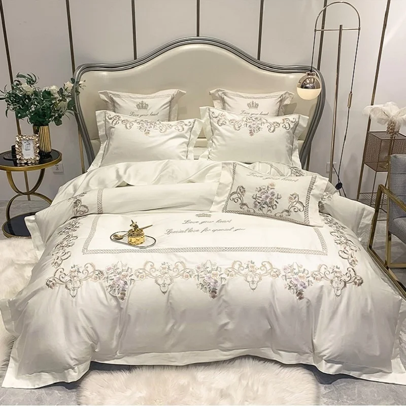 

Luxury 1000TC Egyptian Cotton Pastoral Flower Embroidery Bedding Set Queen King Duvet Cover Bed Sheet Pillowcases Home textiles