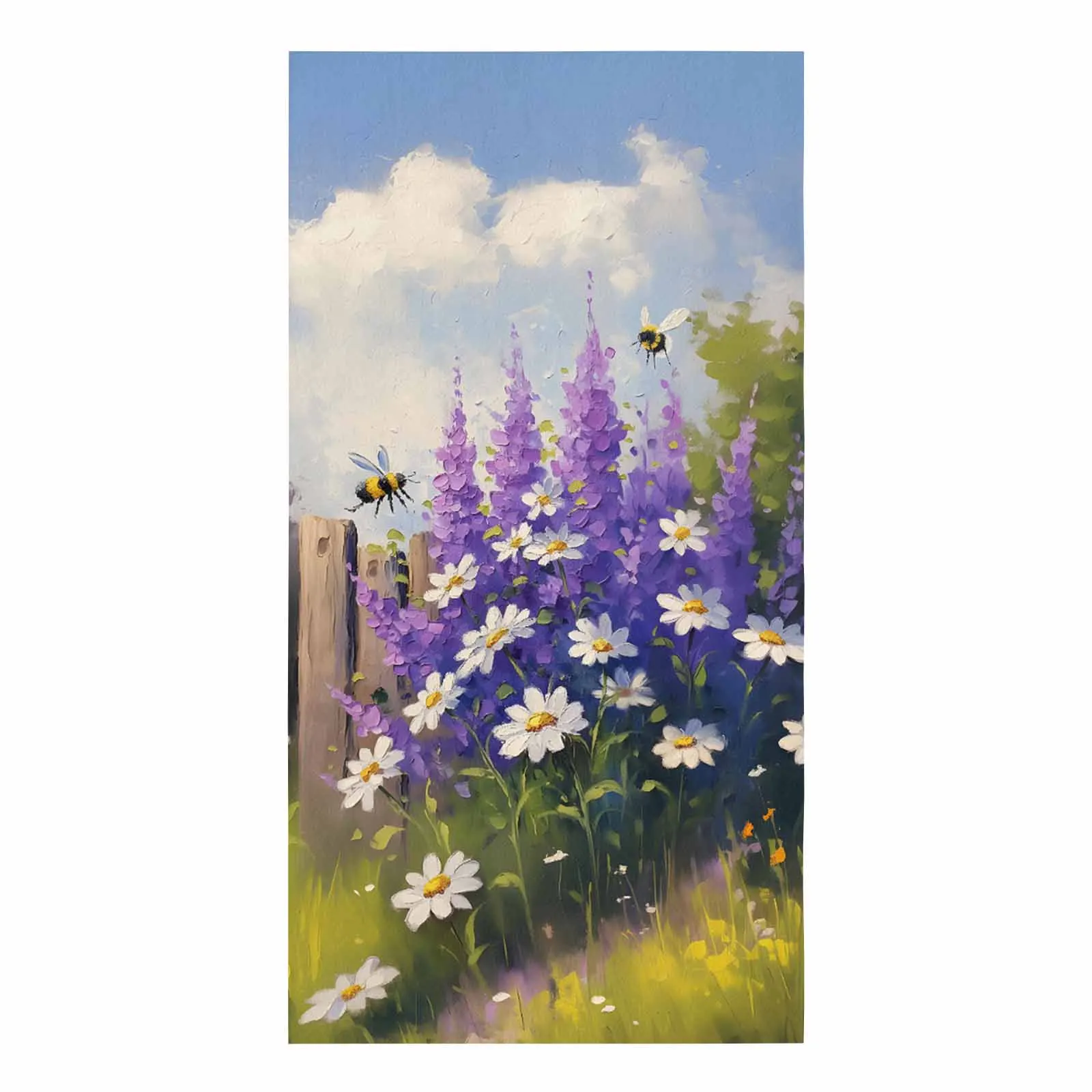 Картина маслом фиолетовая лаванда Маргаритка садовые пчелы полотенце для рук