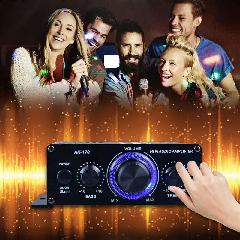 

Hi-Fi Цифровой стерео аудио усилитель мощности AK170, 2 канала, 400 Вт, 12 В, FM-радио, микрофон, автомобильный мини-усилитель звука, плата, домашний ки...