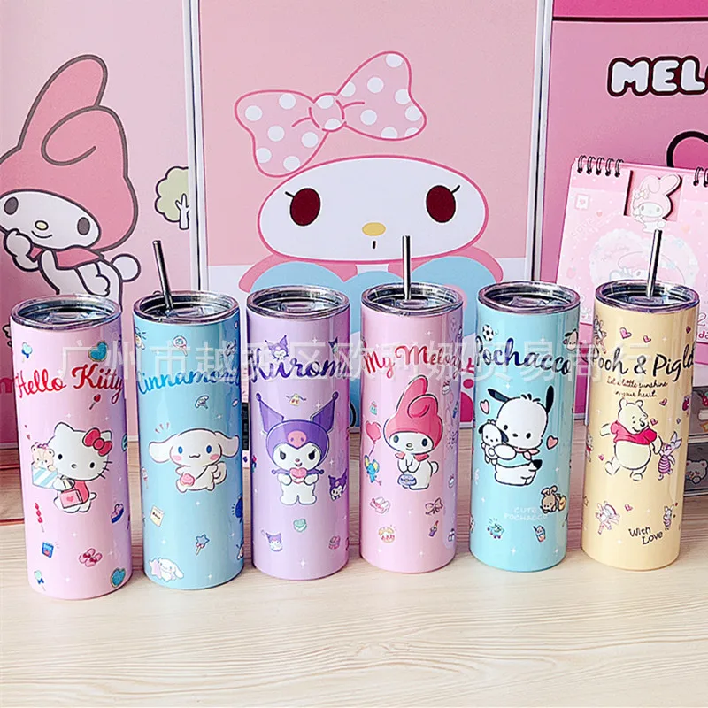 

Sanrio Thermos Cup Kuromi Mymelody Hellokitty Cartoon 304 Stainless Steel Straw Cup Multi-Purpose Cup Cute Portable Water Cup