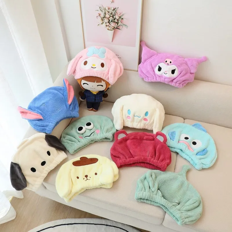 

Cute My Melody Cinnamoroll Dry Hair Cap Thicken Absorb Water Quick Dry Coral Fleece Kuromi Shower Cap Dry Hair Towel Bathroom