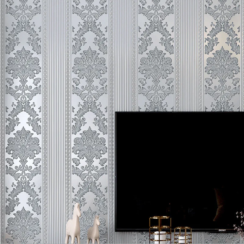 

Simple European 3D Vertical Stripe European Wallpaper, Bedroom, Living Room, TV Back Wall, Silver Gray Non-woven Wallpaper