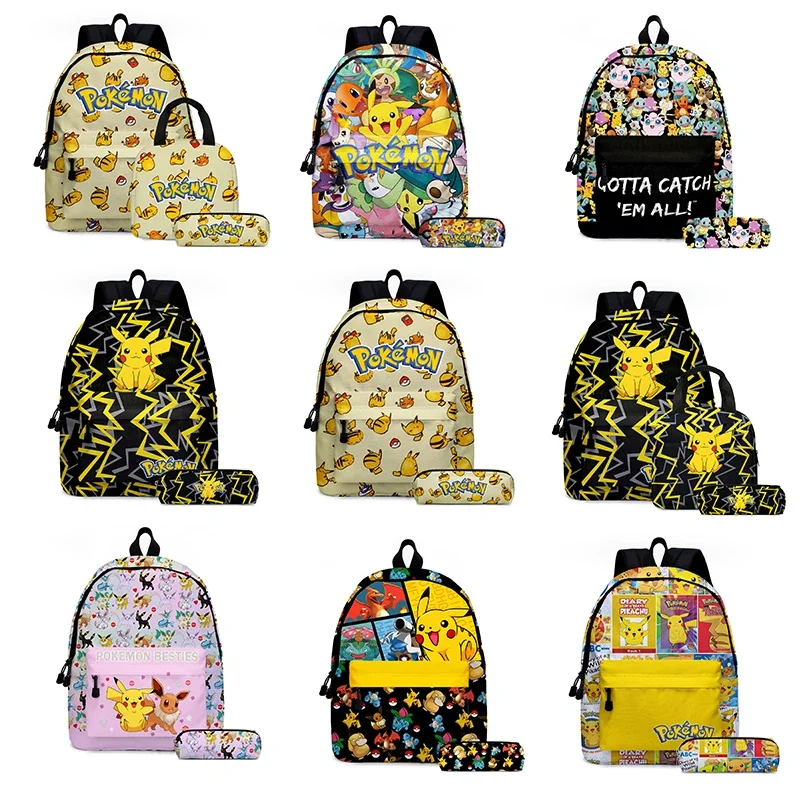 

2PC-Set Pikachu Pokemon Pokémon Pikachu Backpack Student School Bag Pencil Case Children's Gifts Cartoon School Bag Mochila