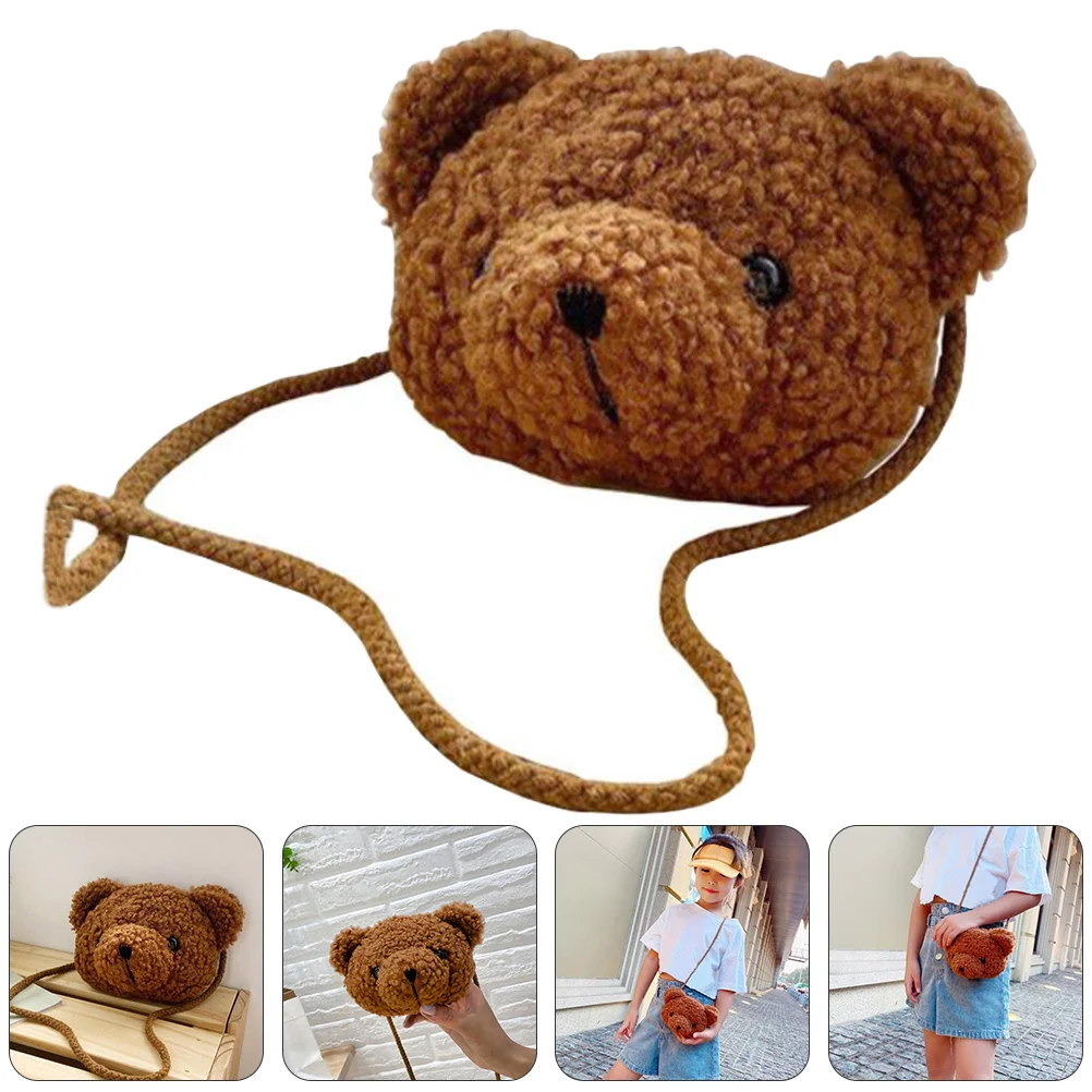

Crossbody Cartoon Kid Adorable Plush Birthday Gift Purse Brown Shoulder